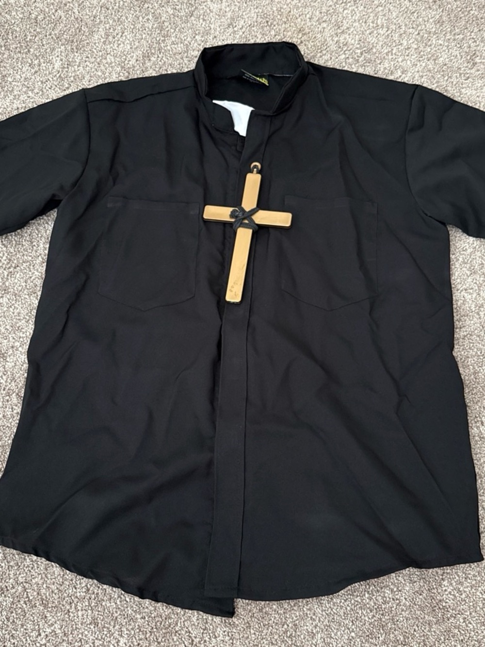 Black Clerical Shirt with Mandarin Collar - Men Jackets & Coats